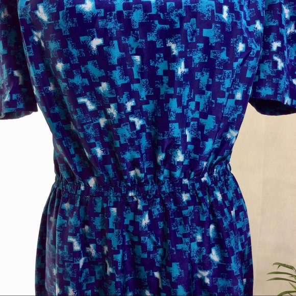 Vintage Navy Blue Cross Pattern Dress sz M - Picture 5 of 9